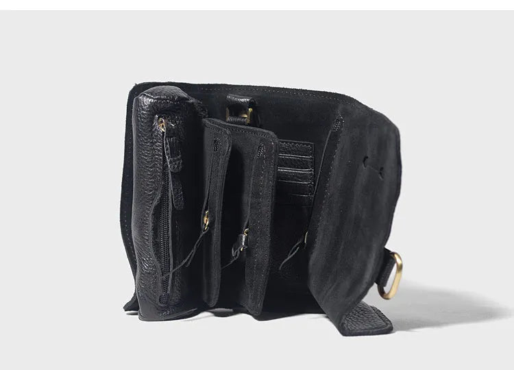 Handmade vintage style cow leather wallet with tape extraction closure in black colour