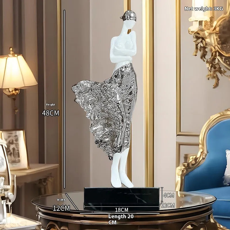 48cm tall beauty character sculpture ornament in rose gold or silver finish