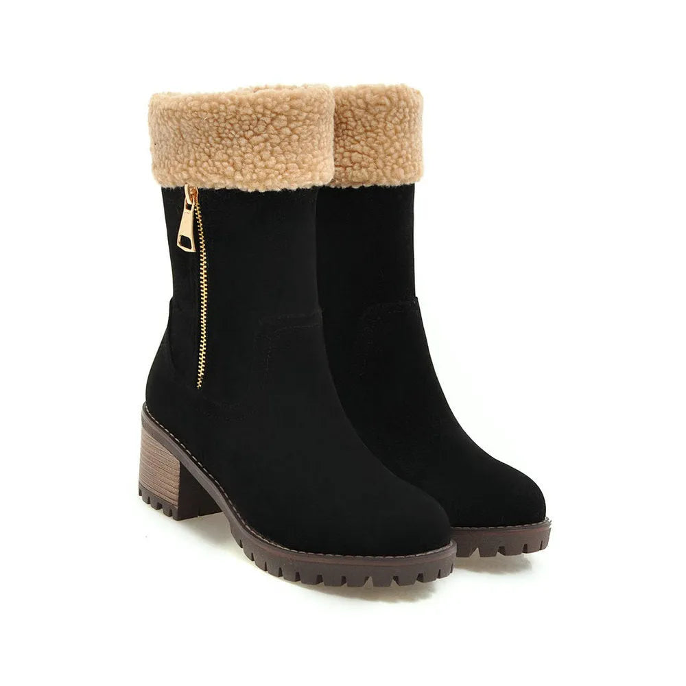 Men's ankle-high snow boots with a rubber sole and plush lining in black, grey, green, and orange colour options.