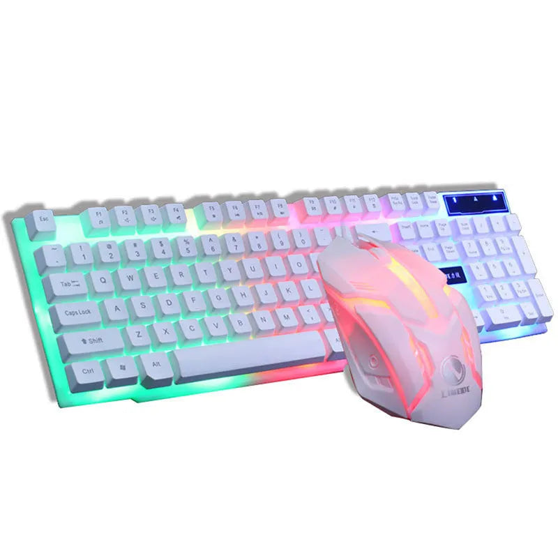 GTX300 black and white wired gaming keyboard and mouse set with LED backlight