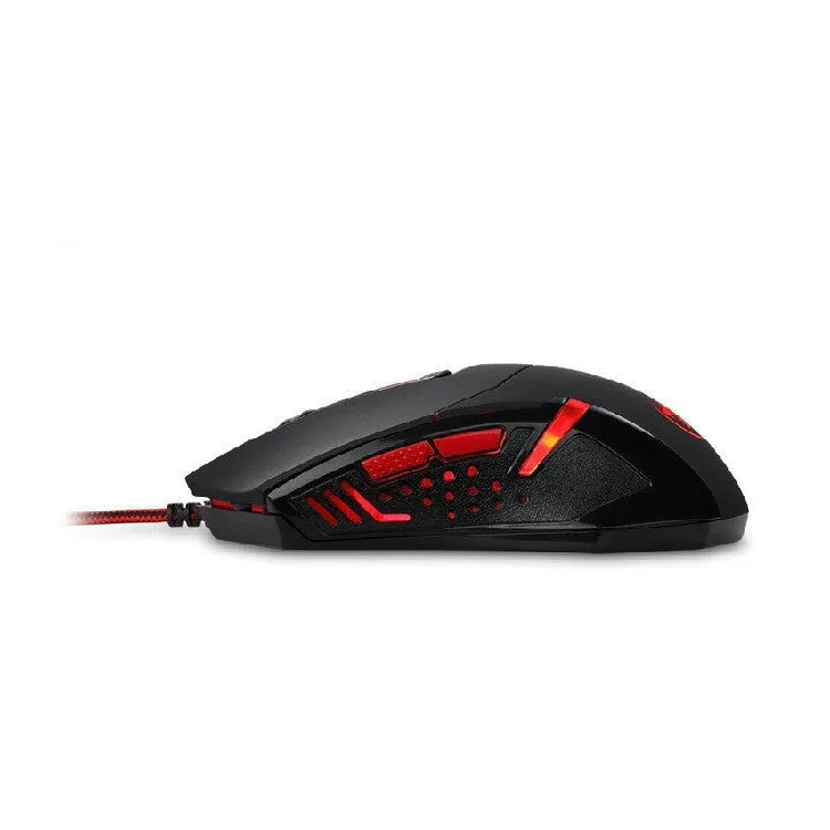 Black and red ergonomic USB wired gaming mouse with six buttons on a 1.8 metre cable