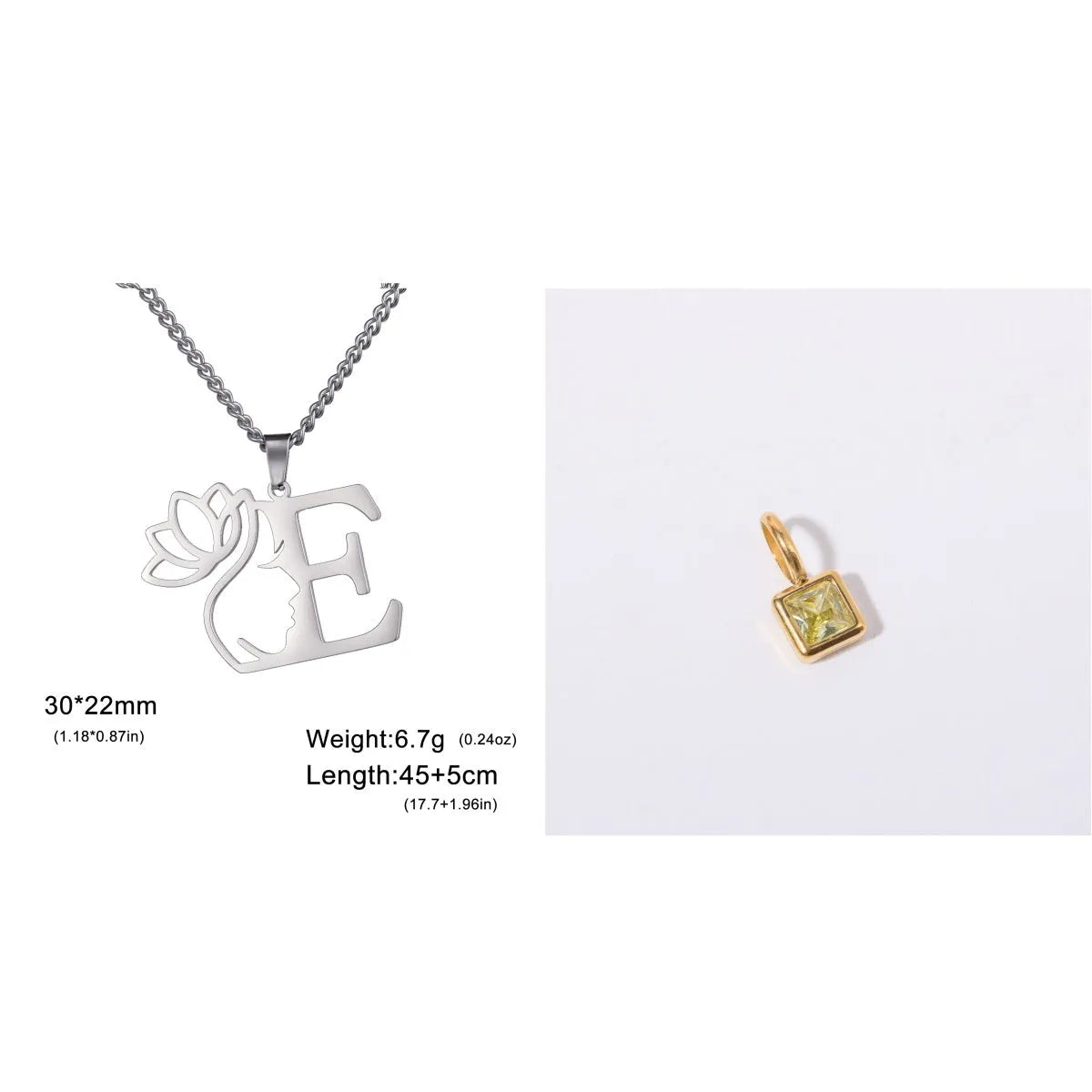 Stainless steel necklace with a single alphabet letter pendant on a cross chain, in gold or silver colour.