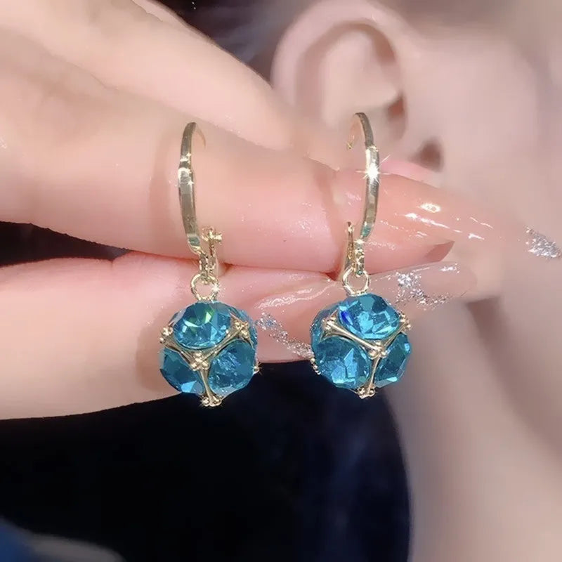 Women's geometric earrings with zircon accents and electroplated finish in multiple colour options