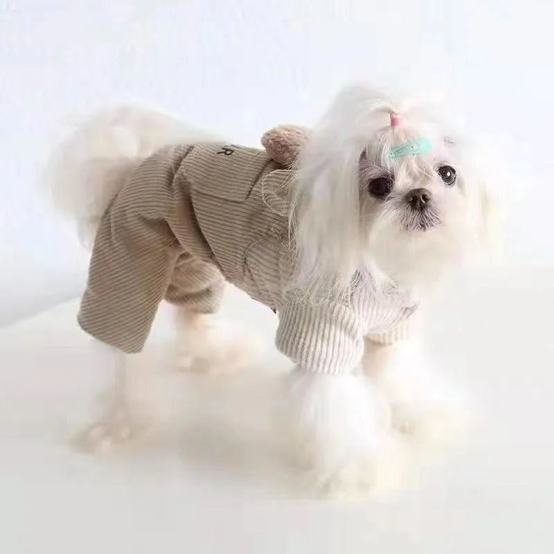 Fleece-lined pet dog overalls in milk coffee bear style for small medium dogs