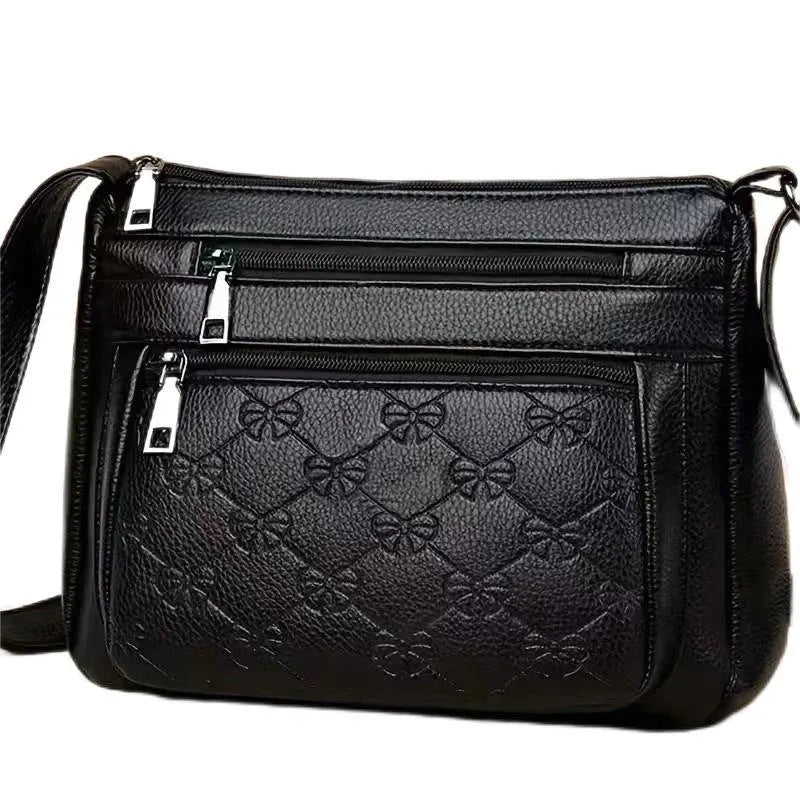 Butterfly black women's crossbody messenger bag with embossing details and horizontal square shape