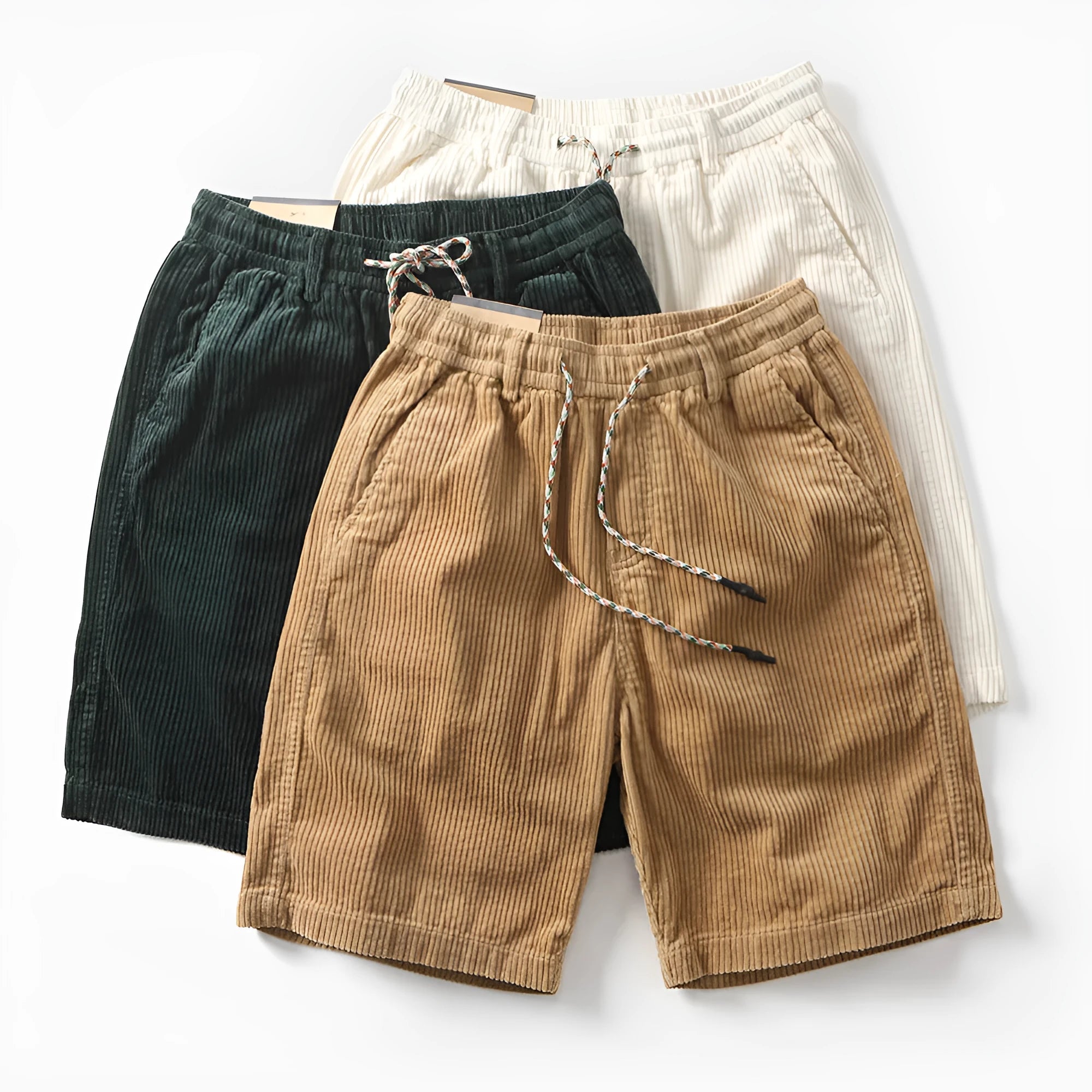 Men's khaki retro American-style straight-leg cargo shorts made from polyester for summer