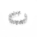 Copper petal forest ring with micro-inlaid zirconia rose design, adjustable open mouth, platinum colour, for women.