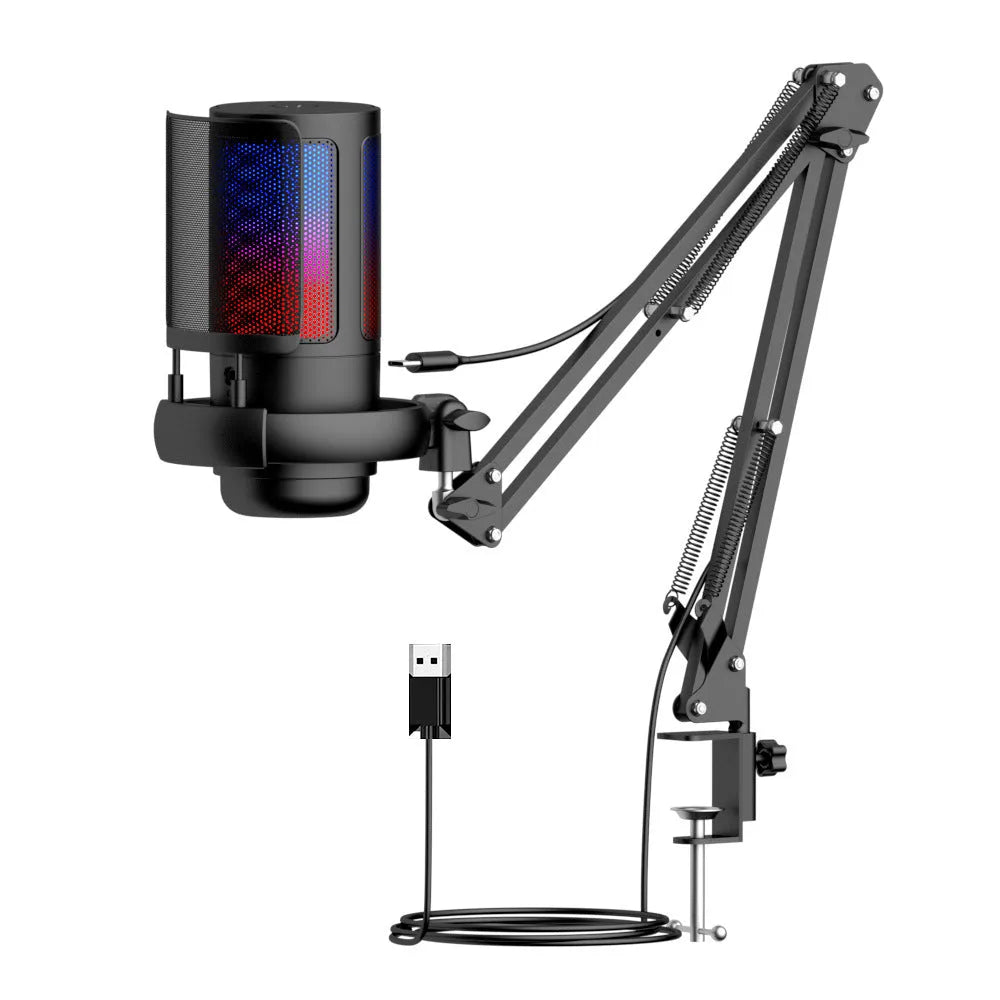 USB condenser microphone with colourful design showing heart-shaped polar pattern indicator