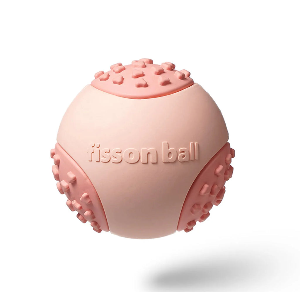 Green and pink rolling ball dog toy for small medium sized dogs