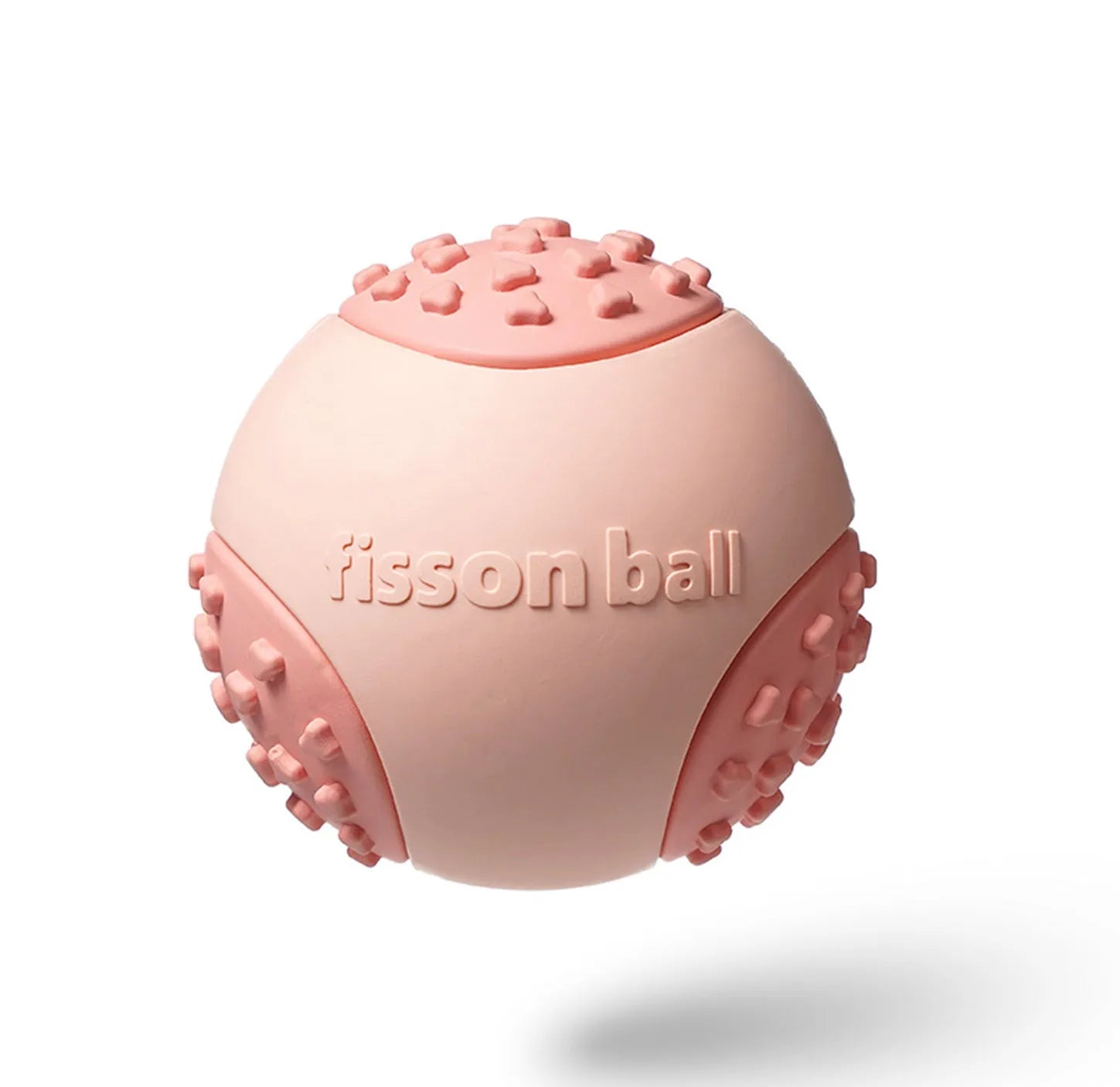 Green and pink rolling ball dog toy for small medium sized dogs