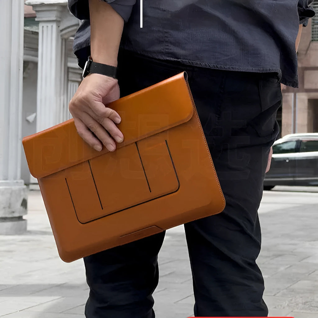 Integrated black laptop bracket bag with stand for 13.3 inch notebooks.