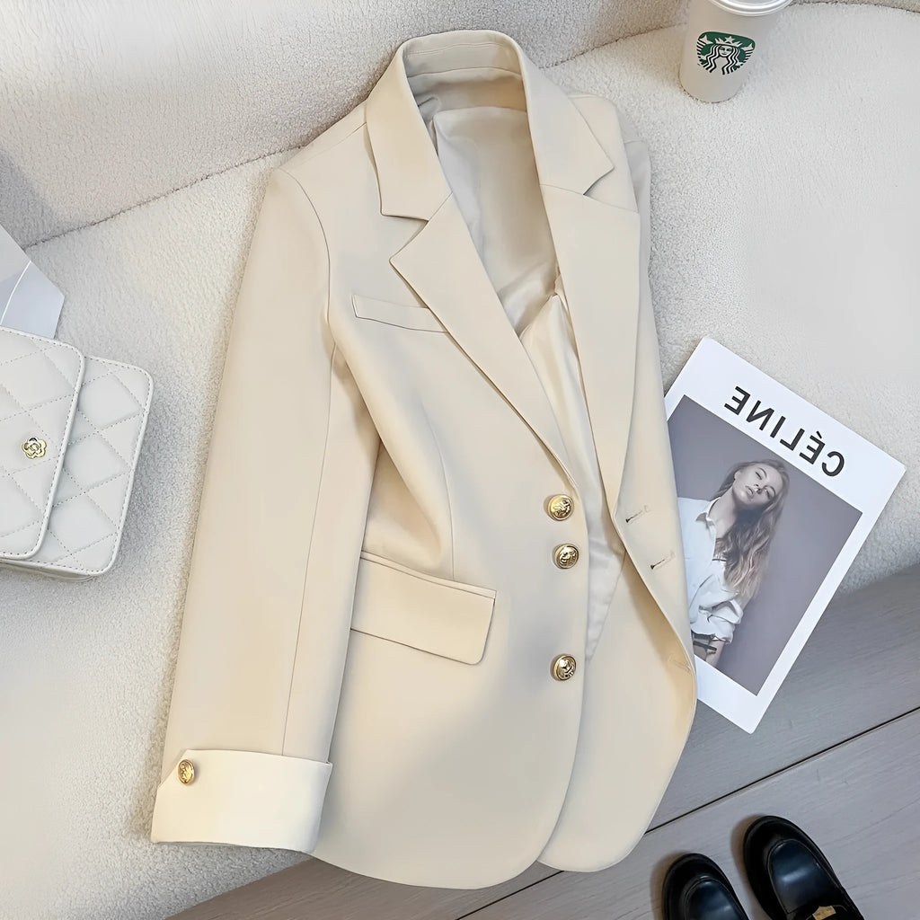 Women's loose mid-length coat in Korean style with long sleeves and pocket details