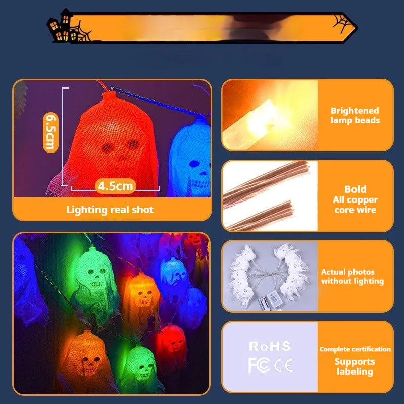 Halloween coloured battery-powered LED string lights for indoor wall decoration