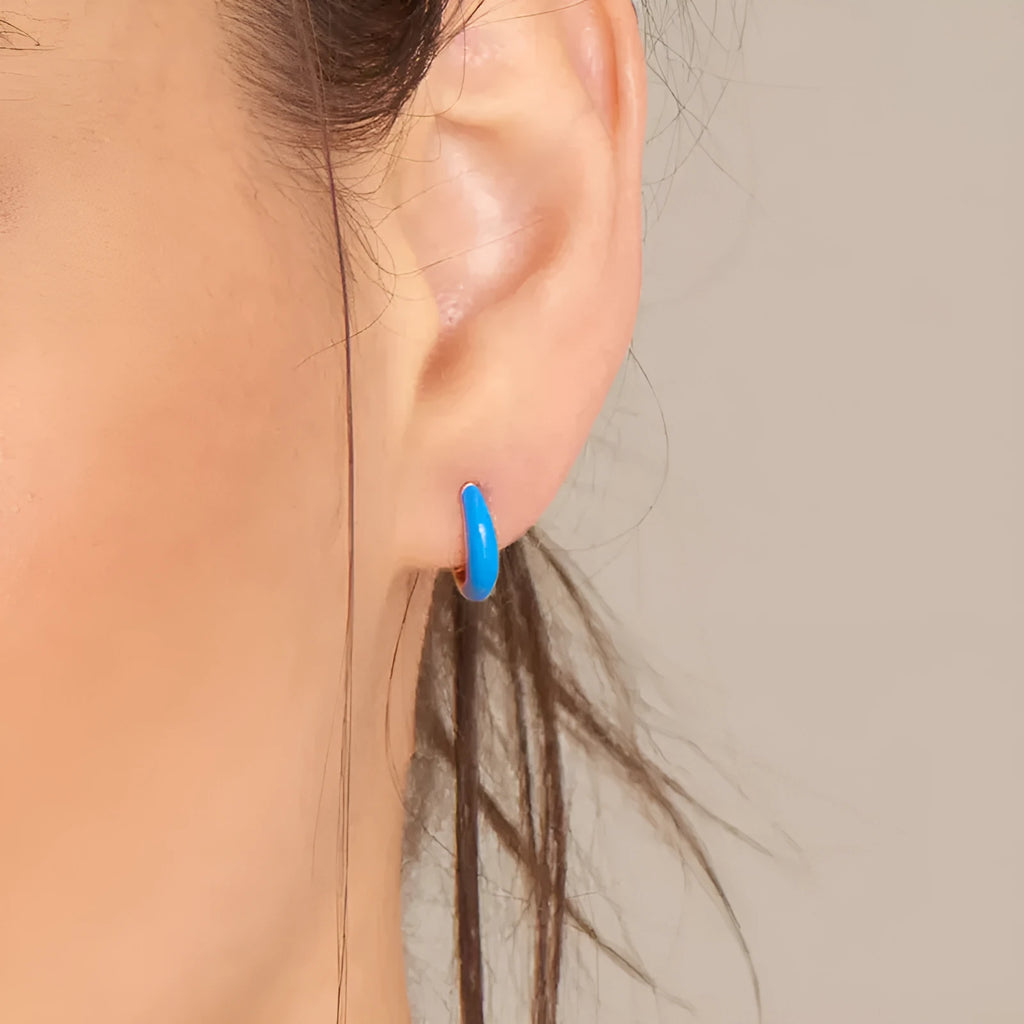Geometric U-shaped epoxy oval earrings in a choice of seven colours on a silver needle copper base.