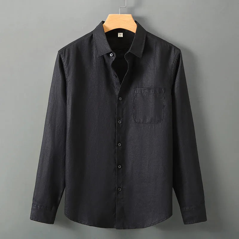 Long sleeve linen shirt in loose fit Chinese cardigan style available in seven colours