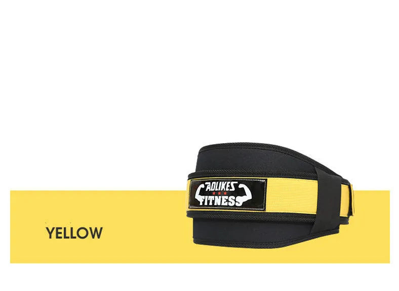 Nylon fitness weightlifting waistband in black, red, or yellow colours available in L, M, and XL sizes