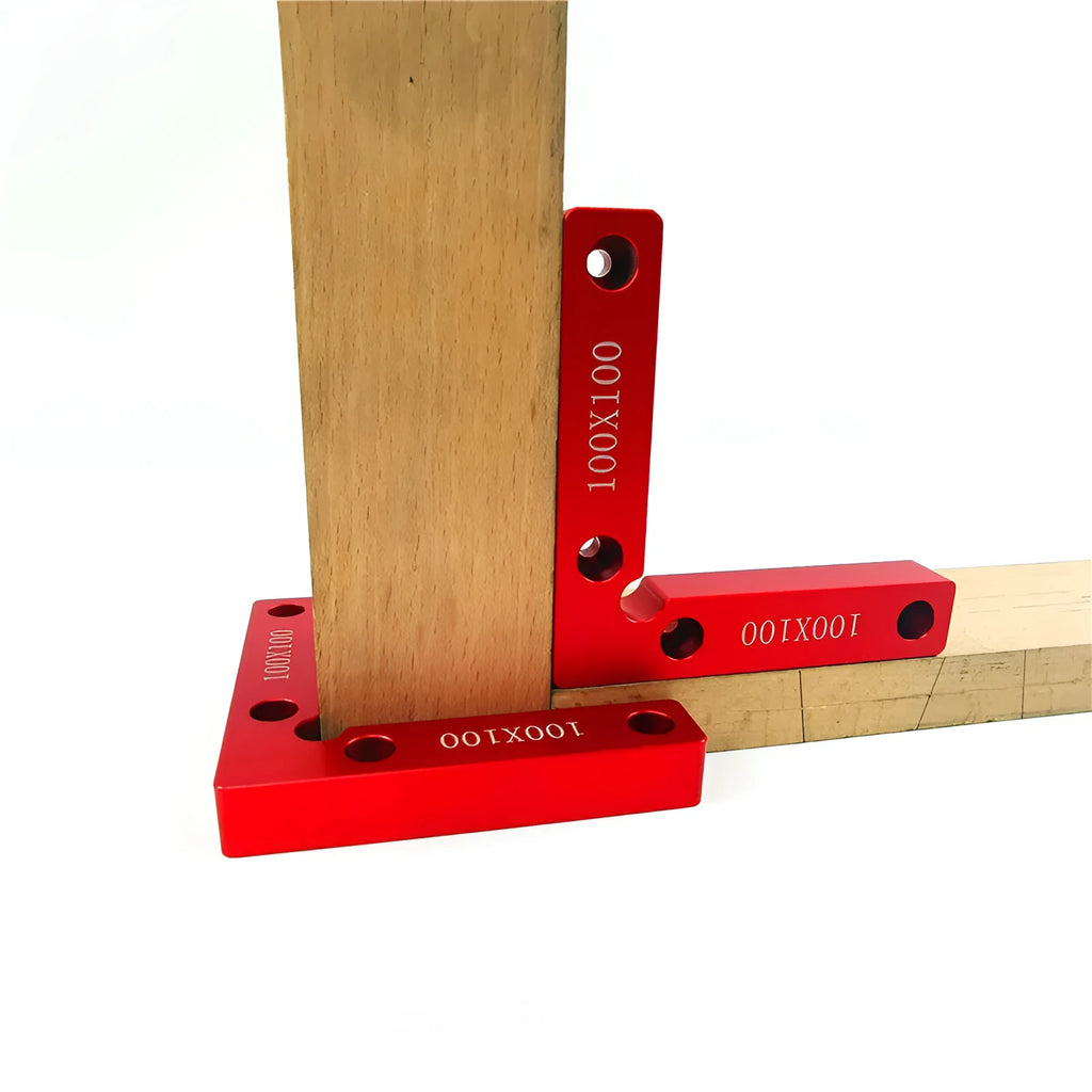 Aluminium alloy right angle positioning block for woodworking jig saws with measurement scale
