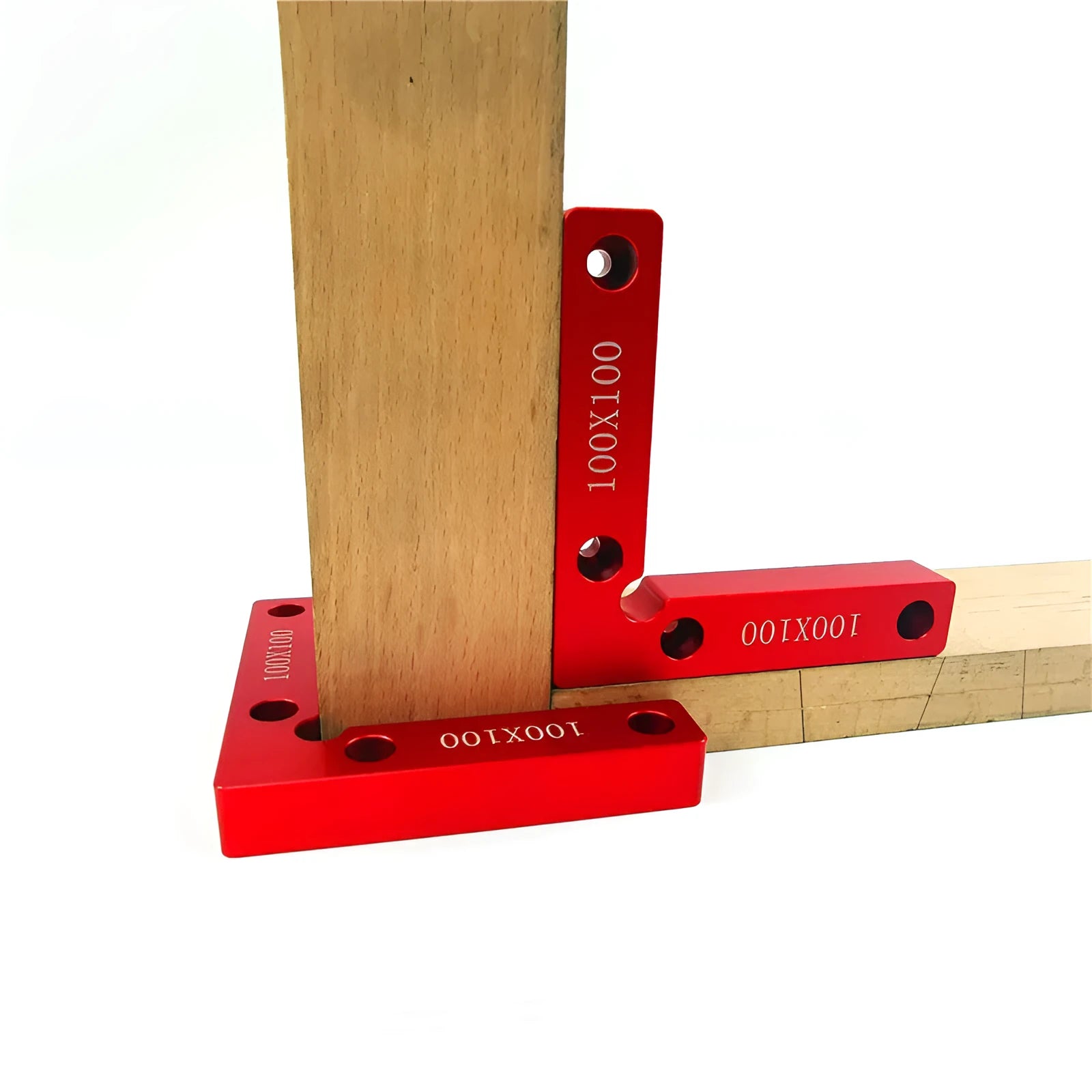 Aluminium alloy right angle positioning block for woodworking jig saws with measurement scale