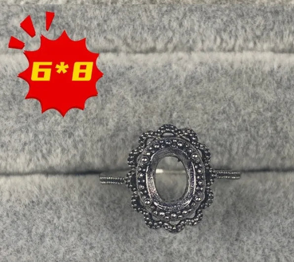 Korean style oval denier ring with 6x8 stone and five-pointed star on electroplated copper band