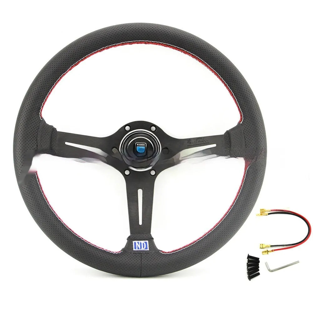 Silver black 14-inch leather middle concave steering wheel for car replacement