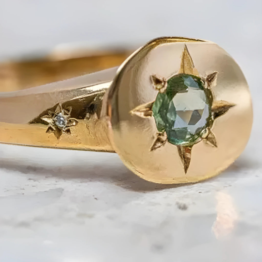 Golden star-shaped ring with oval zircon stone and adjustable opening
