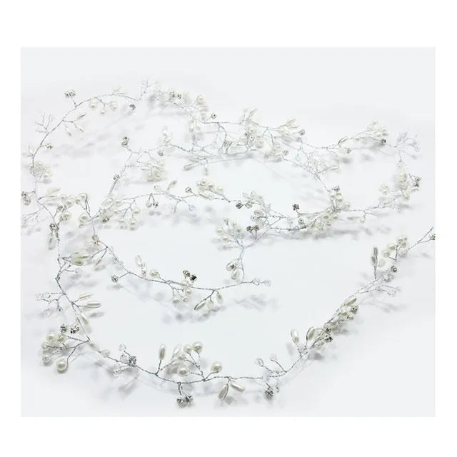 Gold crystal and pearl wedding hair band made with colour-preserving wire, shown at 50cm length.