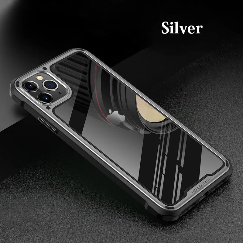 Transparent silicone iPhone 11 case showing PU+TPU construction and business style design