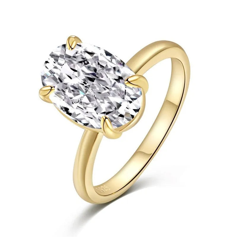 Oval 6x9mm gemstone ring with four-claw setting in gold or silver colour