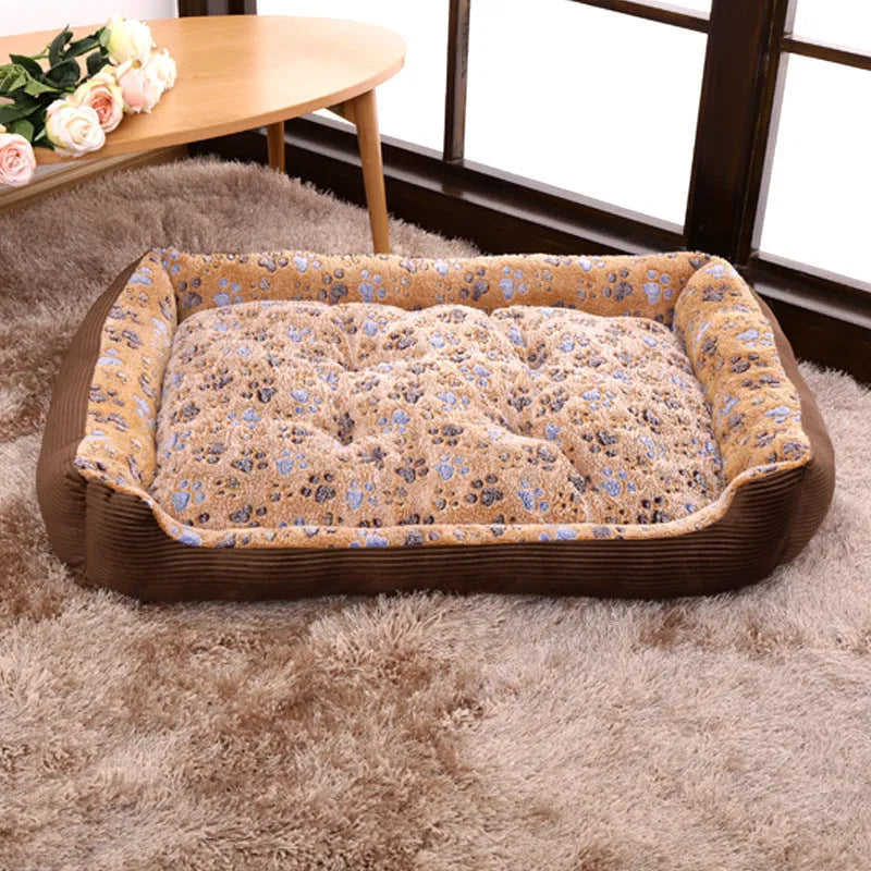 Plush pet bed with raised edges in beige colour, showing soft texture and contained sleeping area for pets