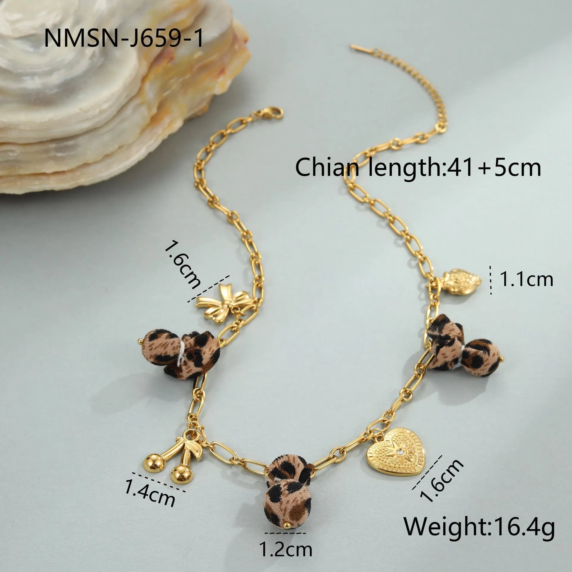 18K gold plated stainless steel leopard heart pendant necklace with adjustable chain