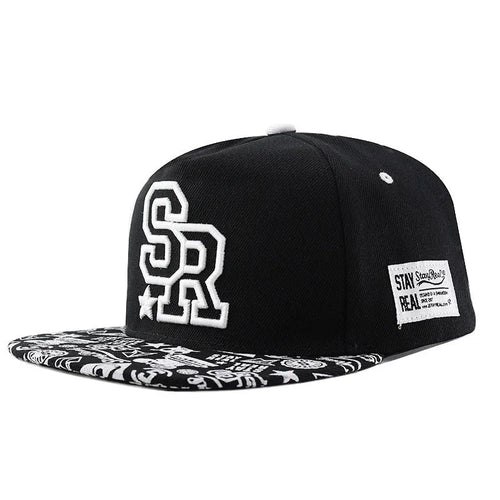 Embroidered letter baseball hat in cotton with adjustable strap, dome crown, black and white colour options