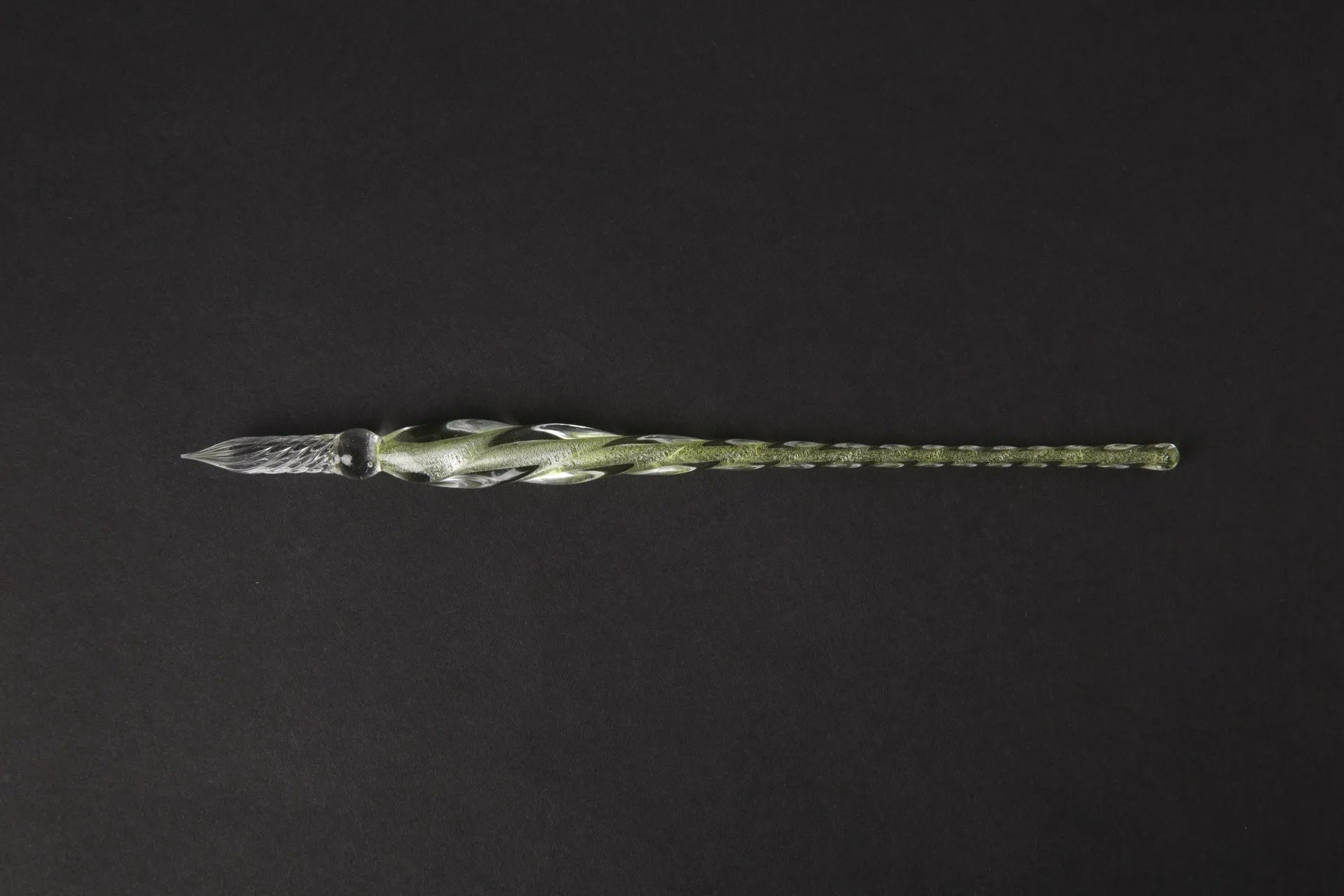 Transparent hand-blown glass crystal pen with coloured ink art effect in choice of 13 colours.