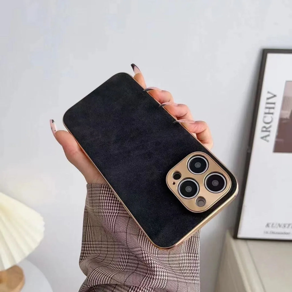 Leather texture TPU phone case for iPhone in black, blue, grey, or grey-green colour options
