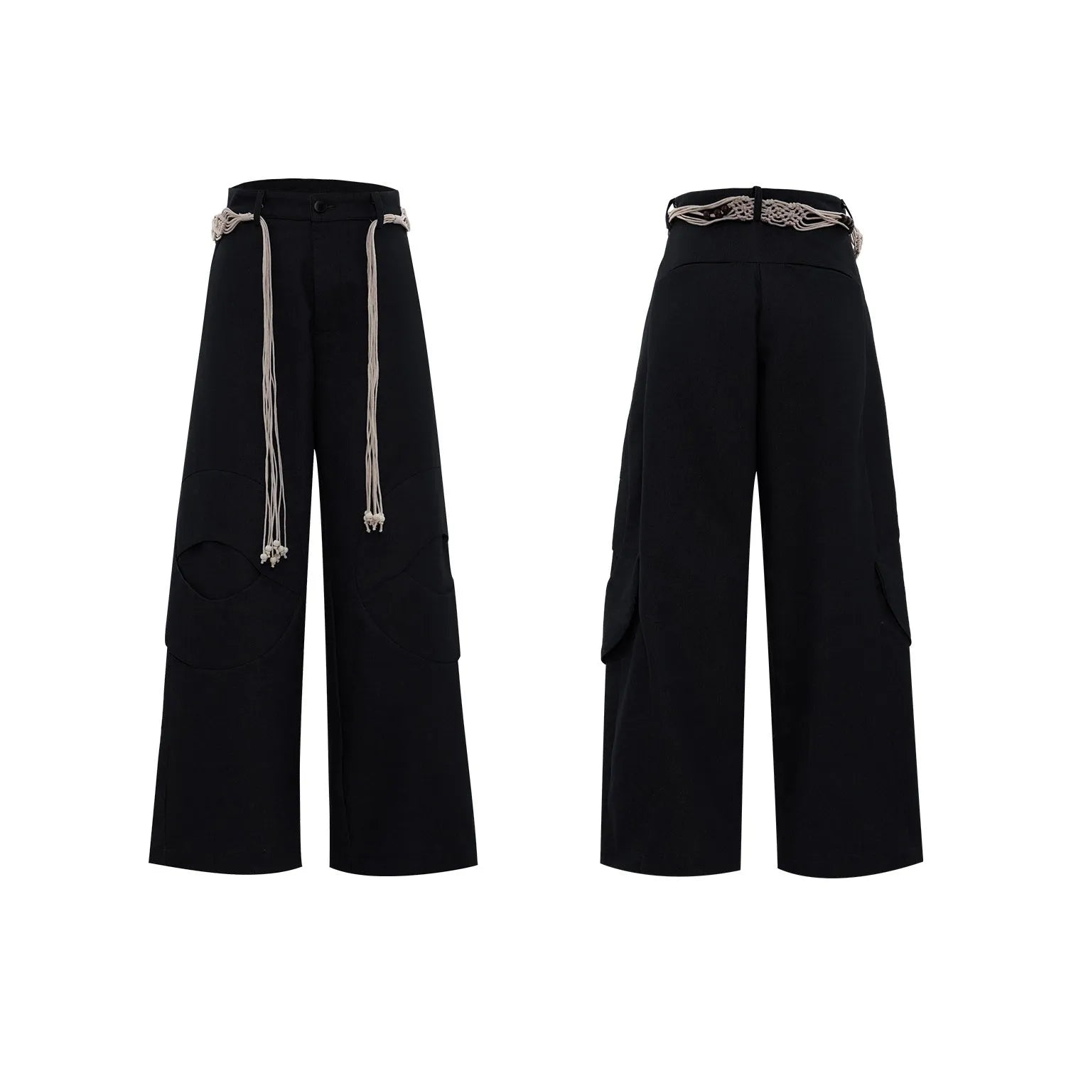 Man wearing dark blue straight-leg cotton jeans with heavy waistband stitching and decorative pocket details