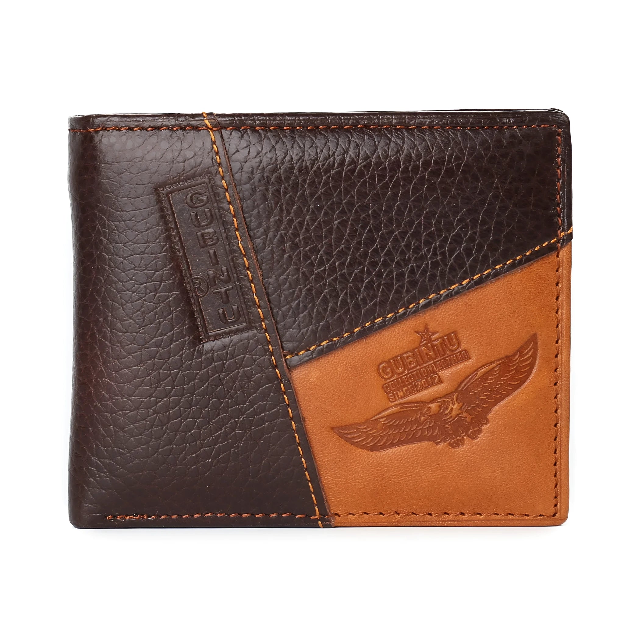 Korean style men's wallet in cowhide leather with personality stitching and multiple compartments