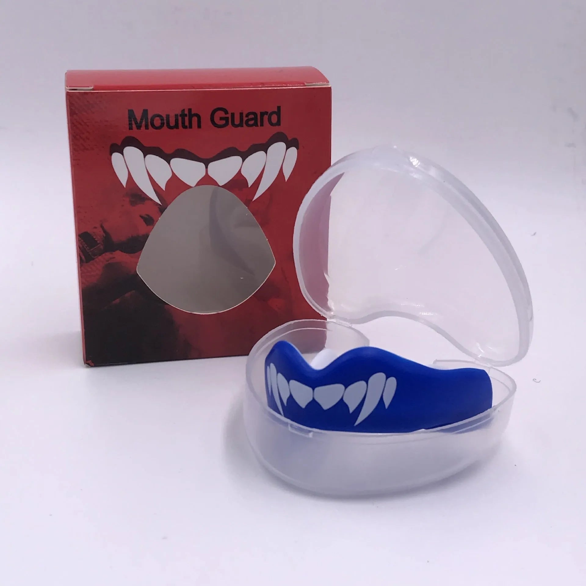 Adult boxing mouthguard with printed teeth design for martial arts and Taekwondo protection.