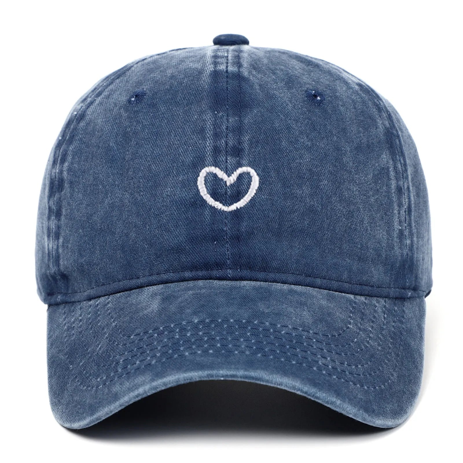 Soft cotton baseball cap with an embroidered red love heart on the front, shown in adjustable size.