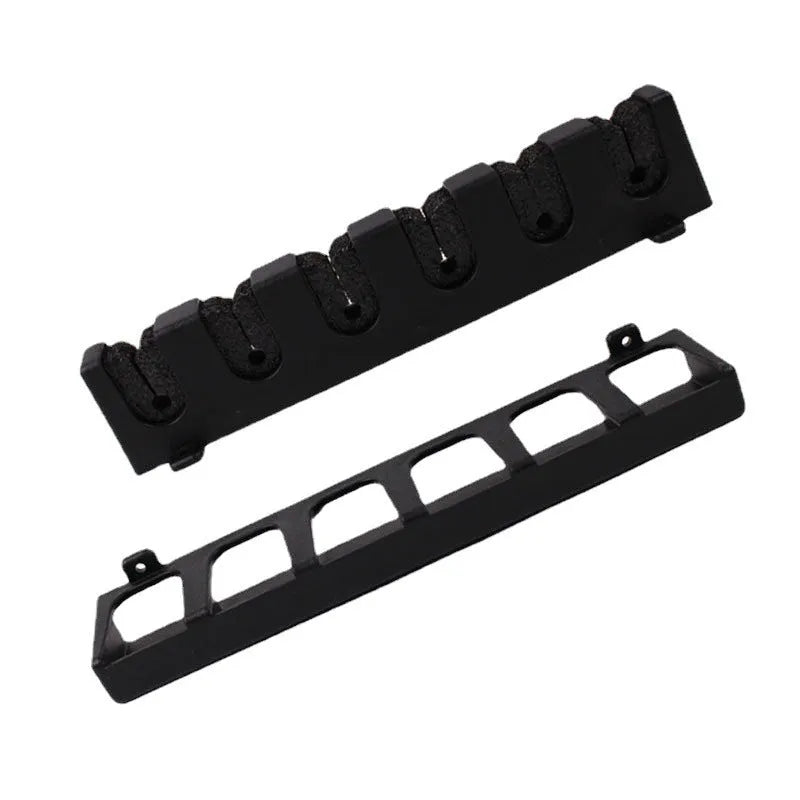 Black ABS plastic wall-mounted fishing rod holder with self-tapping screws