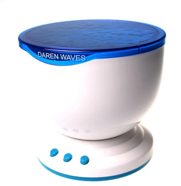 Blue ocean LED projection lamp showing DLP trapezoidal correction for children's puzzle environments