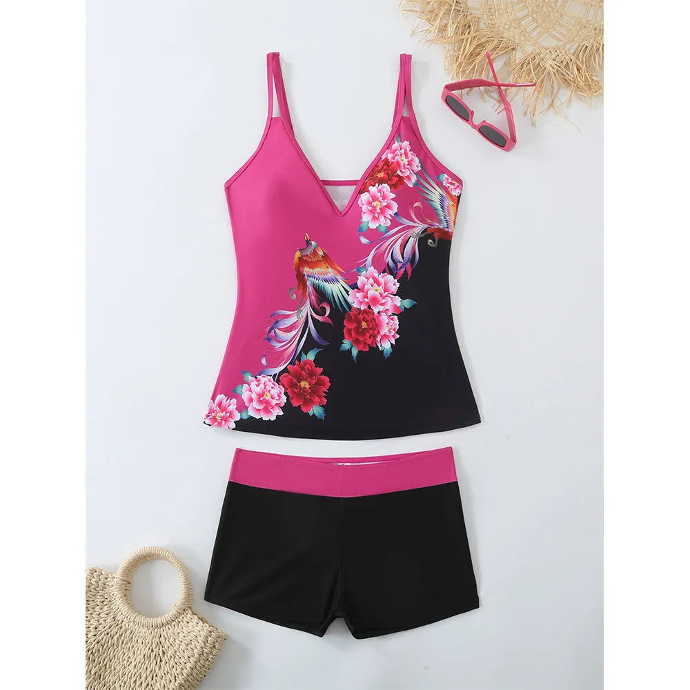 Plus size women's swimsuit in black or rose red with cotton lining and briefs style for swimming