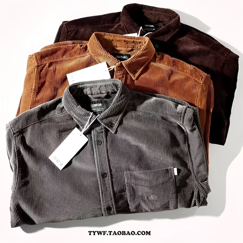 Long sleeve corduroy shirt with loose fit and cardigan style in caramel colour option