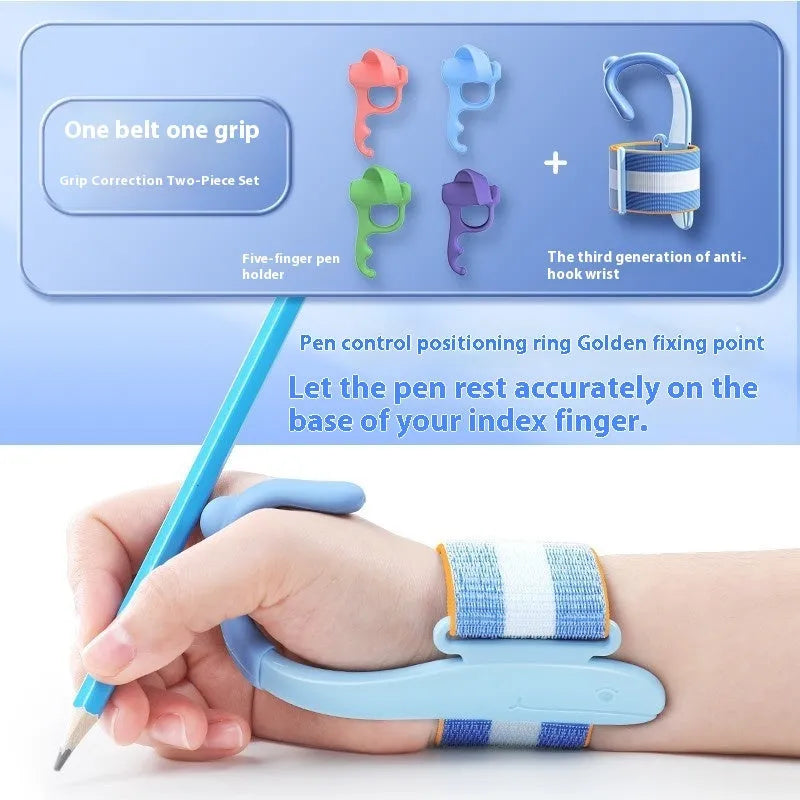 Anti-hook holder pen control corrector wrist brace for handwriting improvement in blue colour