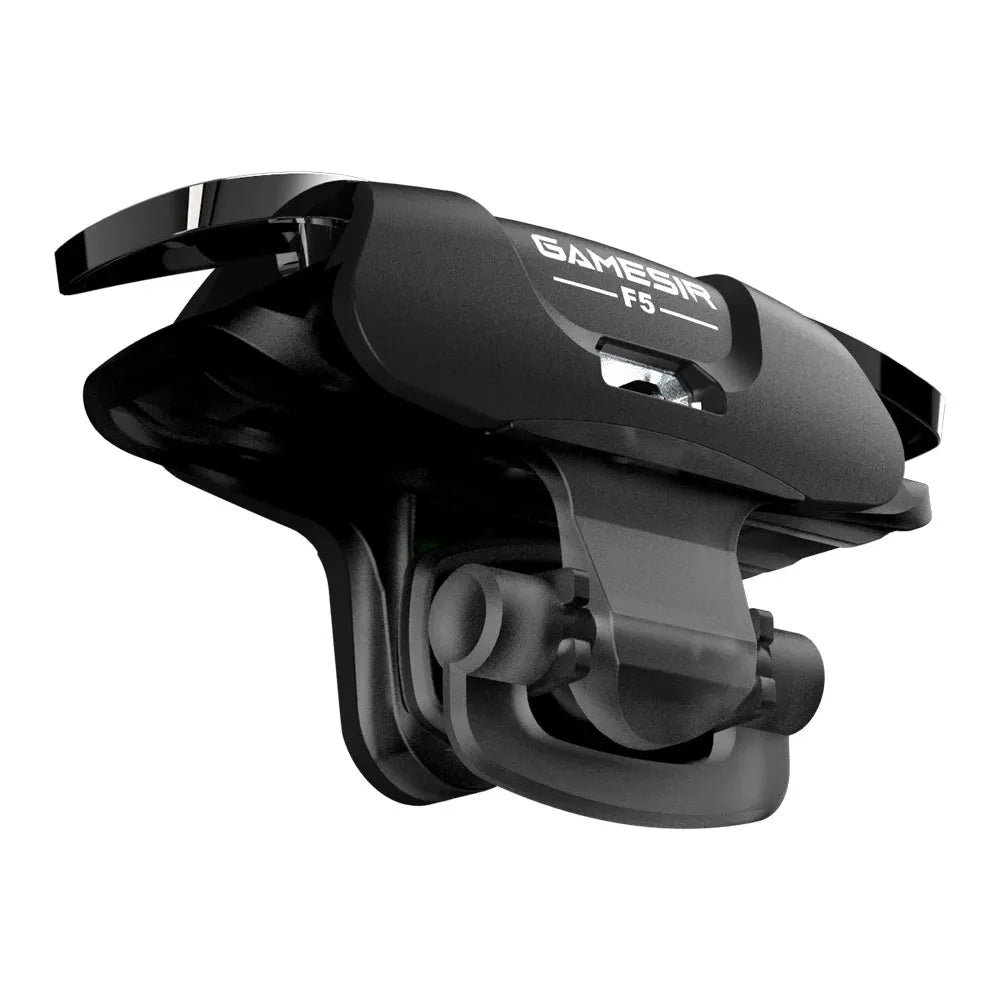 Black F5 mobile game controller showing compact 5cm dimensions for phone gaming