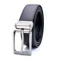 Men's rotating pin buckle leather belt in dark brown with genuine leather strap