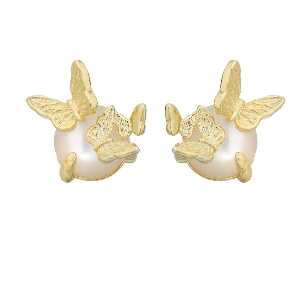 A pair of silver 925 butterfly stud earrings with an animal zodiac design in a gold colour finish.