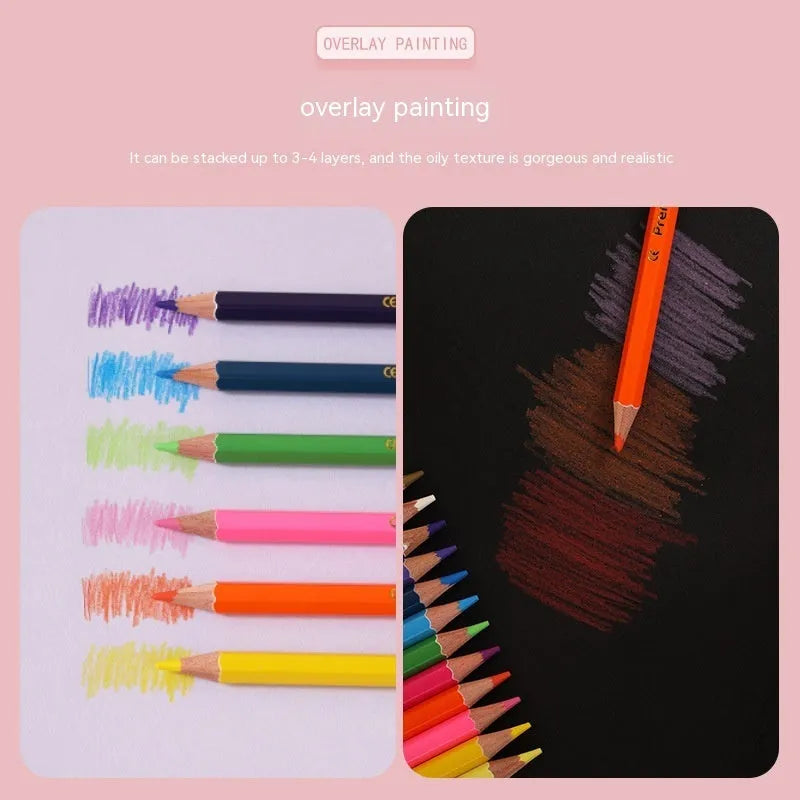 Double-headed colour pencil set in wooden case showing 12-piece and 6-piece configuration options