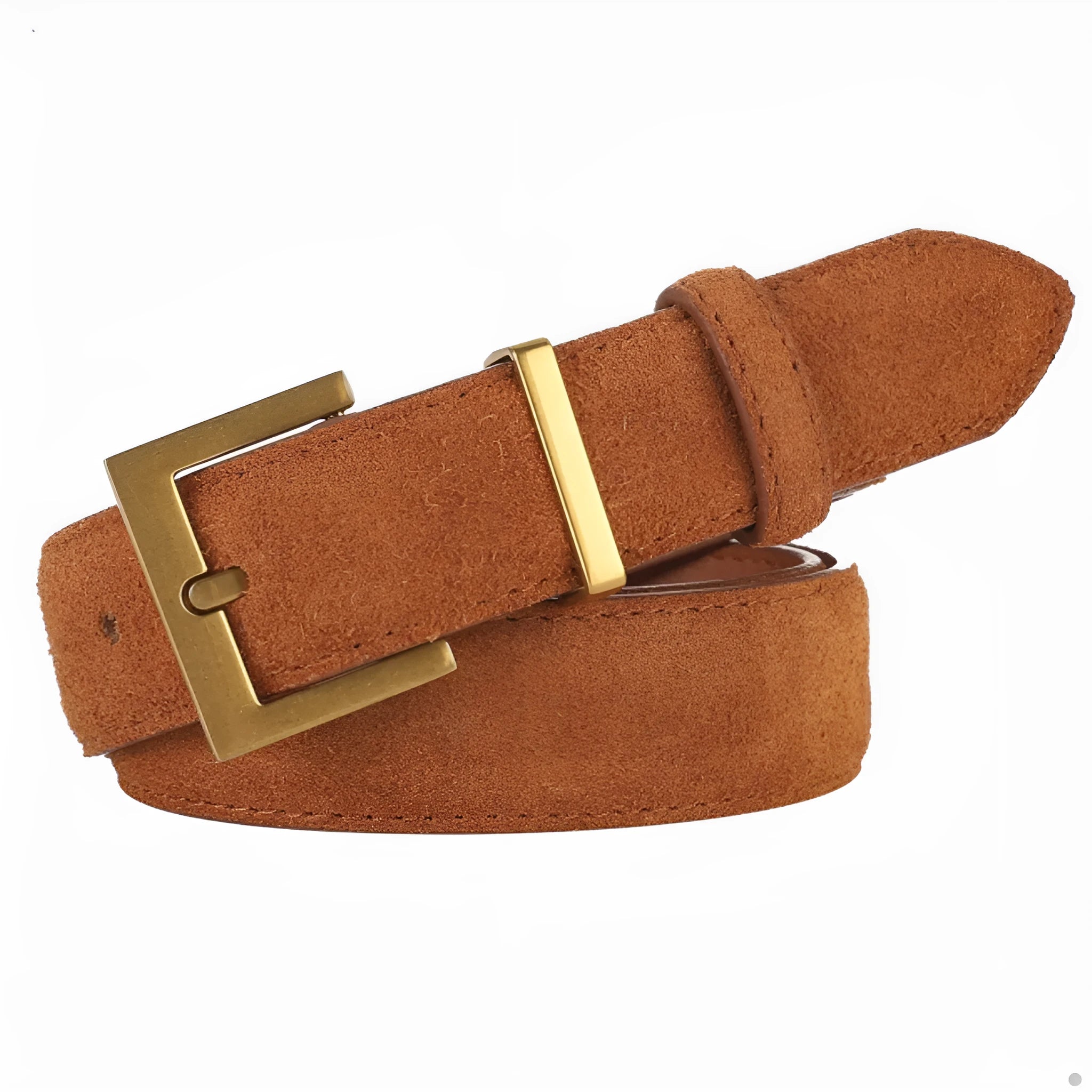 Ladies' leather belt with pin buckle fastening in genuine cowhide leather showing quadrilateral styling details