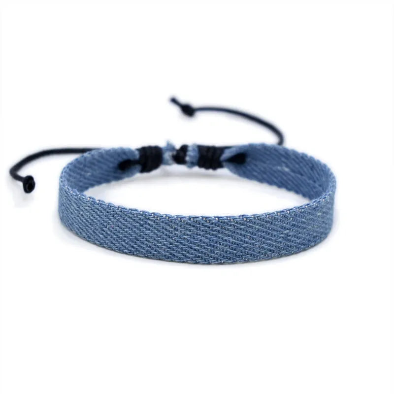 Handmade denim fabric bracelet in multiple colour options for unisex wear