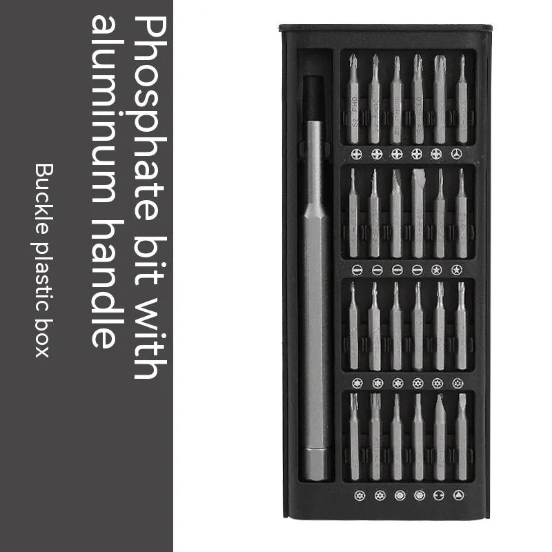 24-in-1 precision magnetic screwdriver repair kit with bits, aluminium and plastic handles.