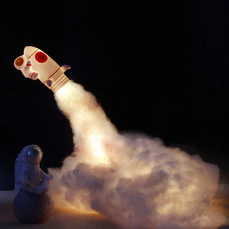 DIY astronaut rocket LED night light kit with warm white illumination and complete assembly materials